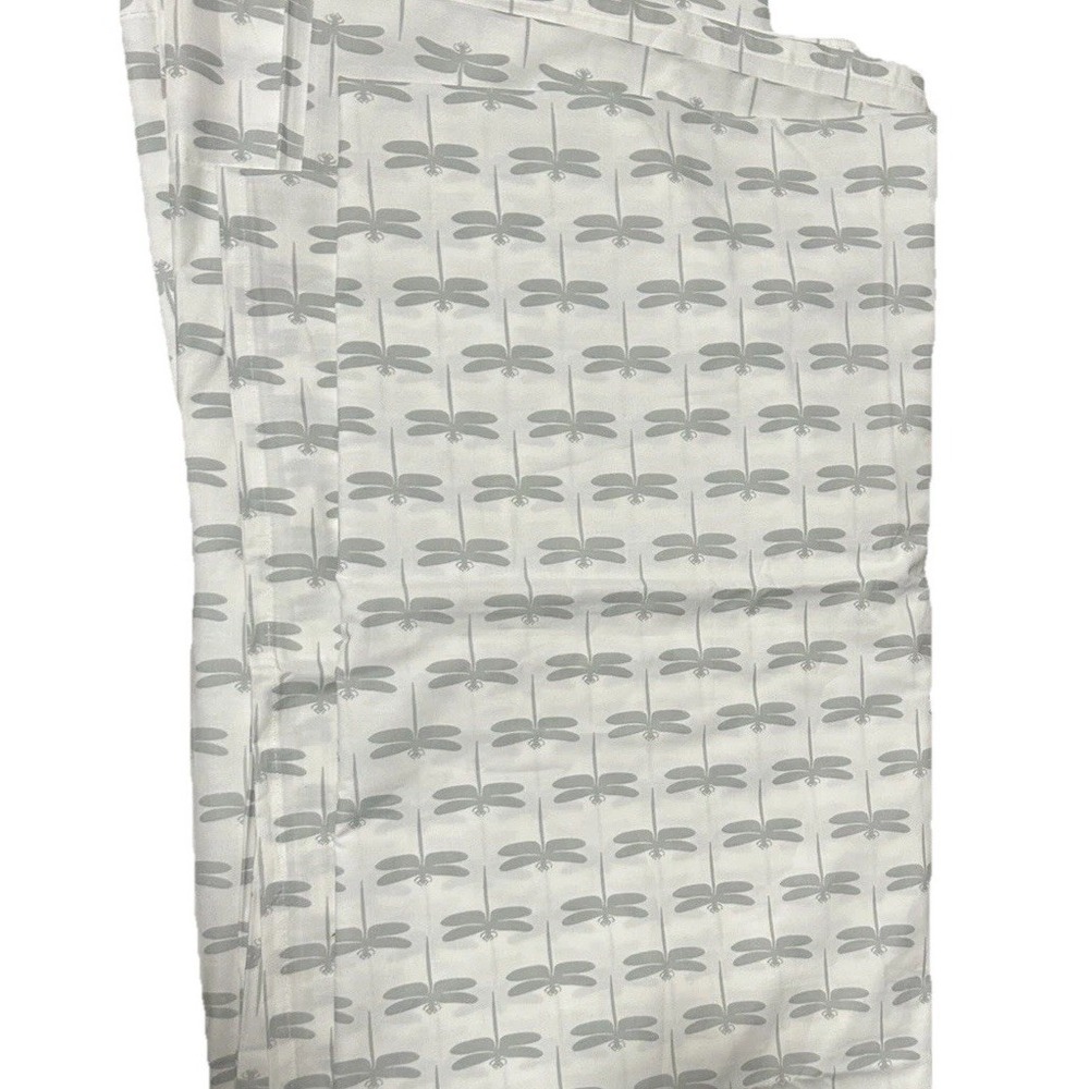 Pottery Barn King Flat Sheet With Gray Dragonflies